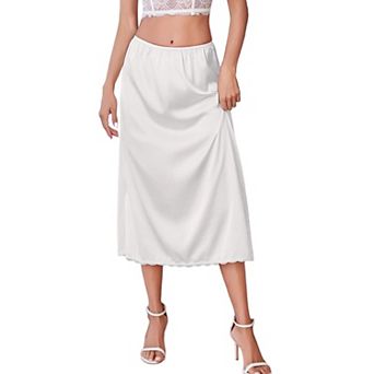 Avidlove Women's Satin Long Half Slip Underskirt Featuring Lace Hem Trim