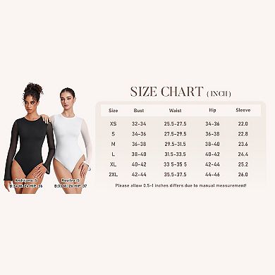 Avidlove Womens Mesh Bell Long Sleeve Crew Neck Bodysuit