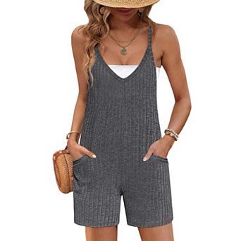 Ekouaer Rompers for Women Summer Casual Sleeveless Spaghetti Strap Maternity Jumpsuit Ribbed