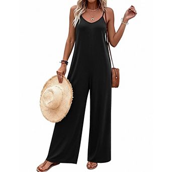 Ekouaer Women Jumpsuits Casual Sleeveless Spaghetti Strap Long Pants Romper Summer Outfits