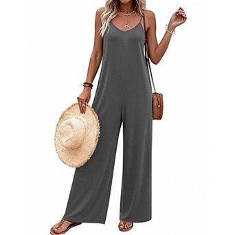 Ekouaer Women Jumpsuits Casual Sleeveless Spaghetti Strap Long Pants Romper Summer Outfits