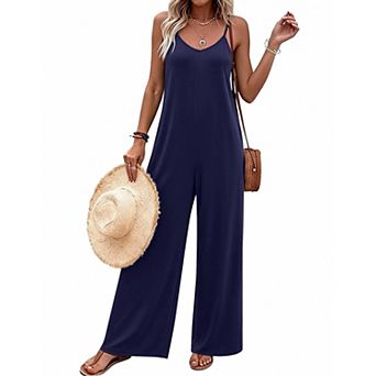 Ekouaer Women Jumpsuits Casual Sleeveless Spaghetti Strap Long Pants Romper Summer Outfits