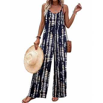 Ekouaer Women Jumpsuits Casual Sleeveless Spaghetti Strap Long Pants Romper Summer Outfits