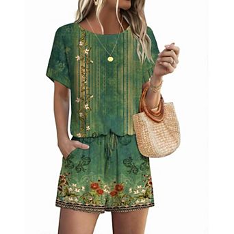 Ekouaer Womens Romper Casual Summer Jumpsuits Short Sleeve Vacation Outfits Beach Clothes