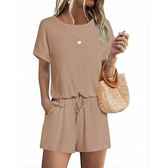 Ekouaer Womens Romper Casual Summer Jumpsuits Short Sleeve Vacation Outfits Beach Clothes
