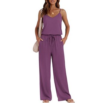 Ekouaer Womens Summer Jumpsuits Dressy Wide Leg Long Pants Rompers Casual One Piece Outfits