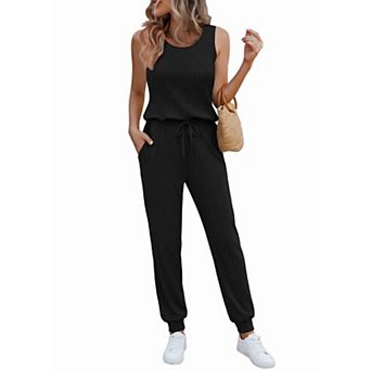 Ekouaer Jumpsuits Casual Summer Ribbed One Piece Romper Dressy Vacation Clothes Travel Outfits