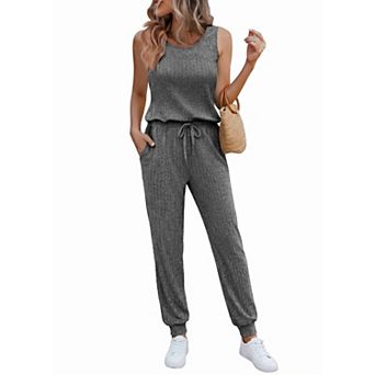 Ekouaer Jumpsuits Casual Summer Ribbed One Piece Romper Dressy Vacation Clothes Travel Outfits