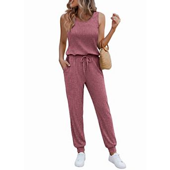 Ekouaer Jumpsuits Casual Summer Ribbed One Piece Romper Dressy Vacation Clothes Travel Outfits