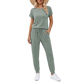 Ekouaer Rompers Summer Jumpsuits Casual Outfits Ribbed One Piece Vacation Travel Beach Clothes