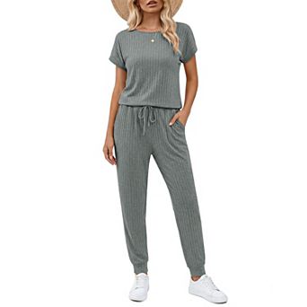 Ekouaer Rompers Summer Jumpsuits Casual Outfits Ribbed One Piece Vacation Travel Beach Clothes