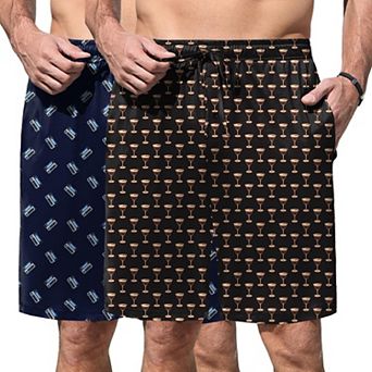 Ekouaer Men Pajama Shorts Soft Sleepwear Bottoms Elastic Waistband Breathable Shorts Two Pack