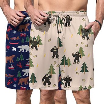 Ekouaer Men Pajama Shorts Soft Sleepwear Bottoms Elastic Waistband Breathable Shorts Two Pack
