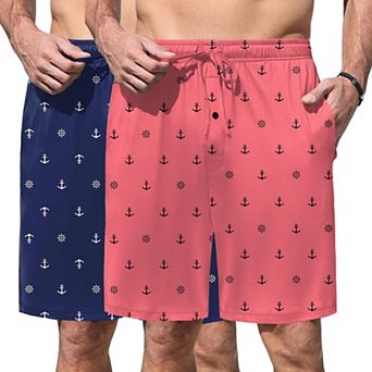 Ekouaer Men Pajama Shorts Soft Sleepwear Bottoms Elastic Waistband Breathable Shorts Two Pack