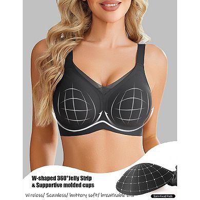 Avidlove Womens Seamless V Neck Mesh Detail Wireless Comfort Full Coverage Bra