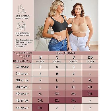 Avidlove Womens Seamless V Neck Mesh Detail Wireless Comfort Full Coverage Bra