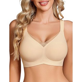 Avidlove Womens Seamless V Neck Mesh Detail Wireless Comfort Full Coverage Bra