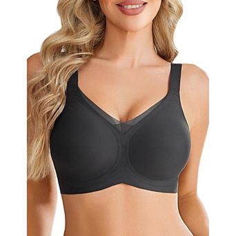 Avidlove Womens Seamless V Neck Mesh Detail Wireless Comfort Full Coverage Bra