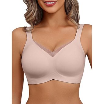 Avidlove Womens Seamless V Neck Mesh Detail Wireless Comfort Full Coverage Bra