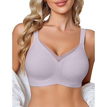 Avidlove Womens Seamless V Neck Mesh Detail Wireless Comfort Full Coverage Bra