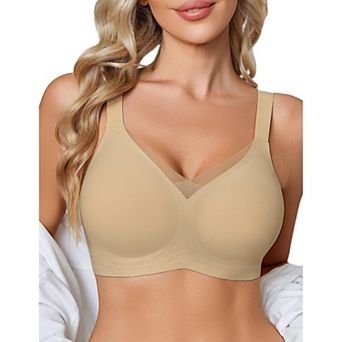 Avidlove Womens Seamless V Neck Mesh Detail Wireless Comfort Full Coverage Bra