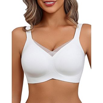 Avidlove Womens Seamless V Neck Mesh Detail Wireless Comfort Full Coverage Bra