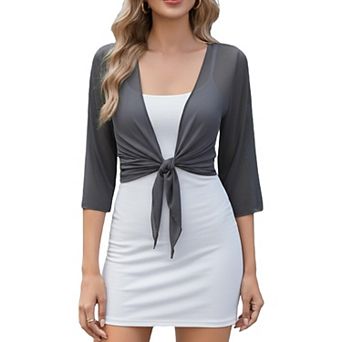 Avidlove Womens Shrug Sheer Tie Front Sleeve Cropped Cardigan Mesh Bolero Lightweight Shrug