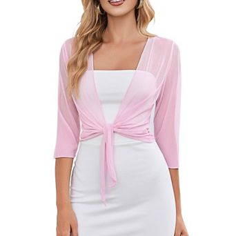 Avidlove Womens Shrug Sheer Tie Front Sleeve Cropped Cardigan Mesh Bolero Lightweight Shrug