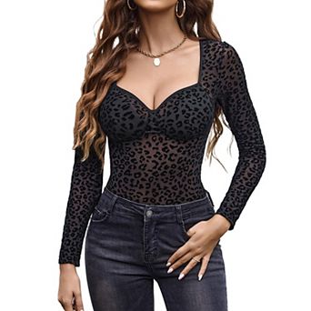 Avidlove Body Suits for Womens Lace Bodysuit Jumpsuit See Through Mesh Long Sleeve Tops