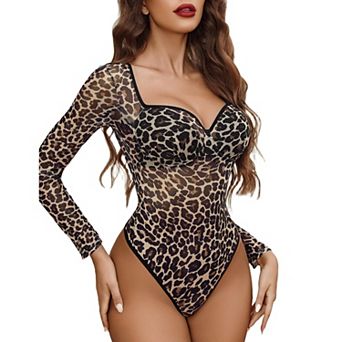 Avidlove Body Suits for Womens Lace Bodysuit Jumpsuit See Through Mesh Long Sleeve Tops
