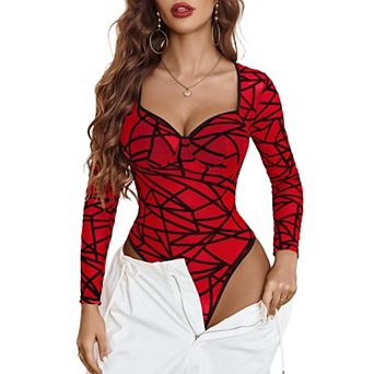 Avidlove Body Suits for Womens Lace Bodysuit Jumpsuit See Through Mesh Long Sleeve Tops