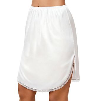 Avidlove Women Satin Lace Trim Knee Length Half Slip Underskirt With Elastic Waist And Side Slits