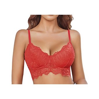Avidlove Bralettes for Women Lace Longline Bra V Neck Bralette Womens Push Up Lace Bra