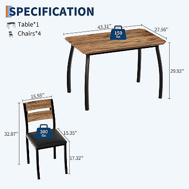 Dining Table Set For 4,5 Piece Wood Kitchen Table With Upholstered Chairs With Chamfer Design