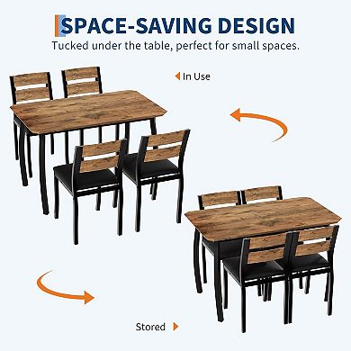 Dining Table Set For 4,5 Piece Wood Kitchen Table With Upholstered Chairs With Chamfer Design