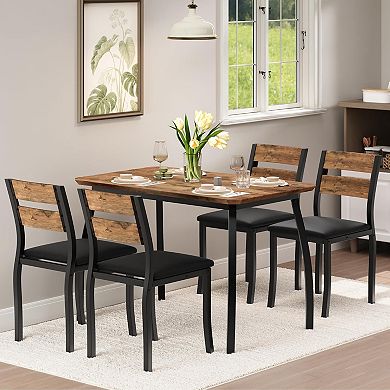 Dining Table Set For 4,5 Piece Wood Kitchen Table With Upholstered Chairs With Chamfer Design