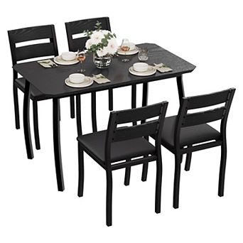 Dining Table Set For 4,5 pc Wood Kitchen Table With Upholstered Chairs With Chamfer Design