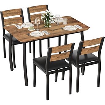 Dining Table Set For 4,5 pc Wood Kitchen Table With Upholstered Chairs With Chamfer Design