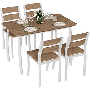 Dining Table Set For 4,5 pc Wood Kitchen Table With Upholstered Chairs With Chamfer Design
