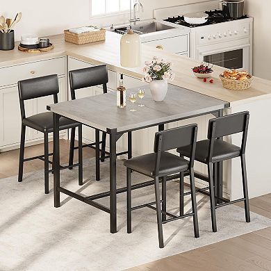 Dining Table Set For 4,5-Piece Kitchen Table Set With 4 Upholstered Bar Stools,Wood Dining Table Set