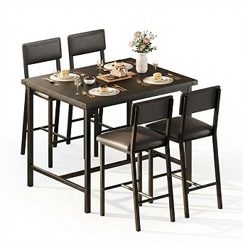 Dining Table Set For 4,5 pc Kitchen Table Set With 4 Upholstered Bar Stools,Wood Dining Table Set