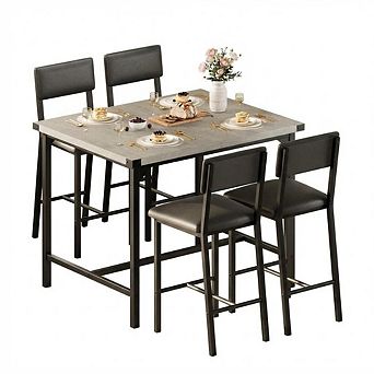 Dining Table Set For 4,5 pc Kitchen Table Set With 4 Upholstered Bar Stools,Wood Dining Table Set