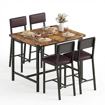 Dining Table Set For 4,5 pc Kitchen Table Set With 4 Upholstered Bar Stools,Wood Dining Table Set
