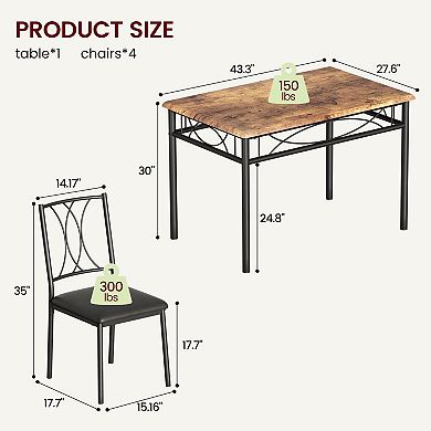 Dining Table Set For 4,Wood Kitchen Table Set With 4 Chair,5 Piece Rectangular Dining Room Table Set