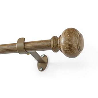 Threadmade Rhinebeck 1-Inch Adjustable Single Curtain Rod with Faux Wood Ball Finials