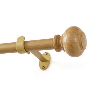 Threadmade Home Rhinebeck 1-Inch Adjustable Single Curtain Rod with Faux Wood Ball Finials