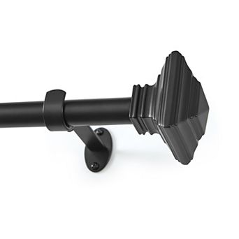 Threadmade Florence 1-Inch Adjustable Decorative Single Curtain Rod with Stacked Square Finials