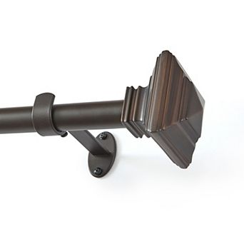 Threadmade Florence 1-Inch Adjustable Decorative Single Curtain Rod with Stacked Square Finials