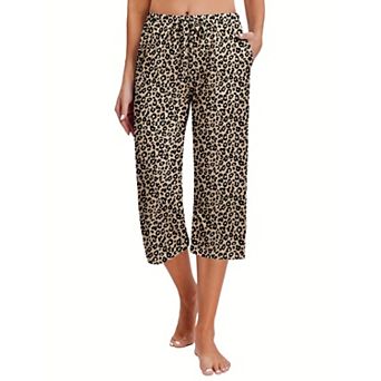 Ekouaer Women's Capri Pajama Pants Solid Drawstring Comfy Pj Bottoms With Pockets