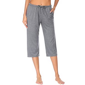 Ekouaer Women's Capri Pajama Pants Solid Drawstring Comfy Pj Bottoms With Pockets